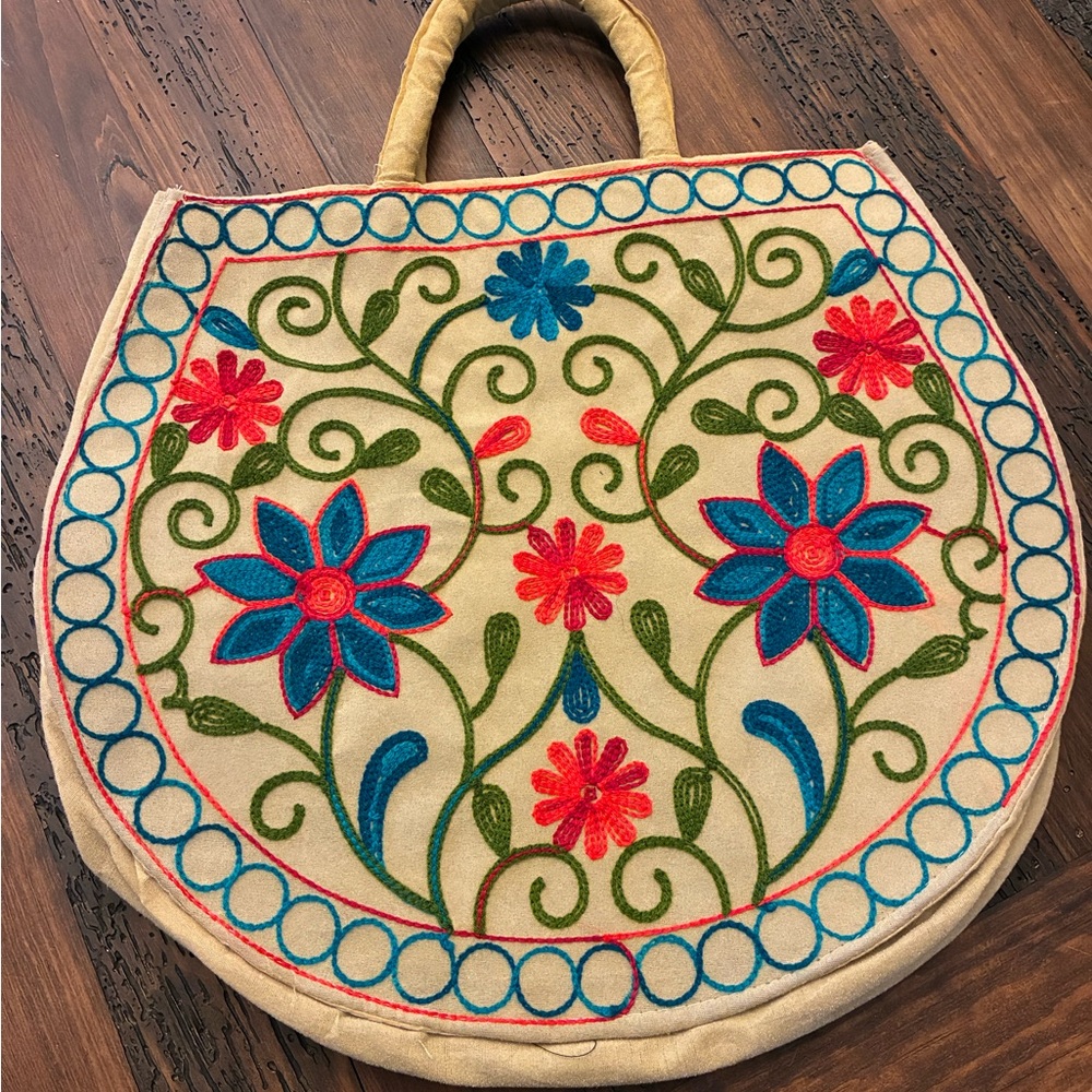 Floral Embroidered Tote Bag